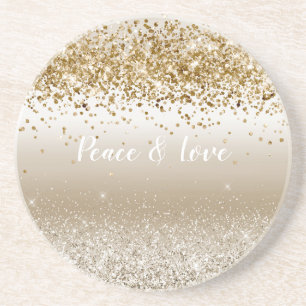 Dessous De Verre En Grès Gold White Sparkle Parties scintillant Paix Amour