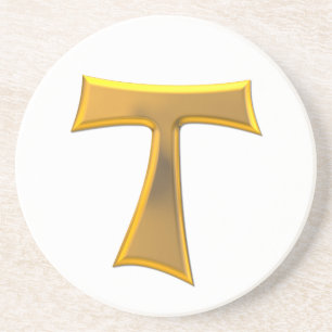 Dessous De Verre En Grès Golden 3-D Look Franciscan Tau Cross