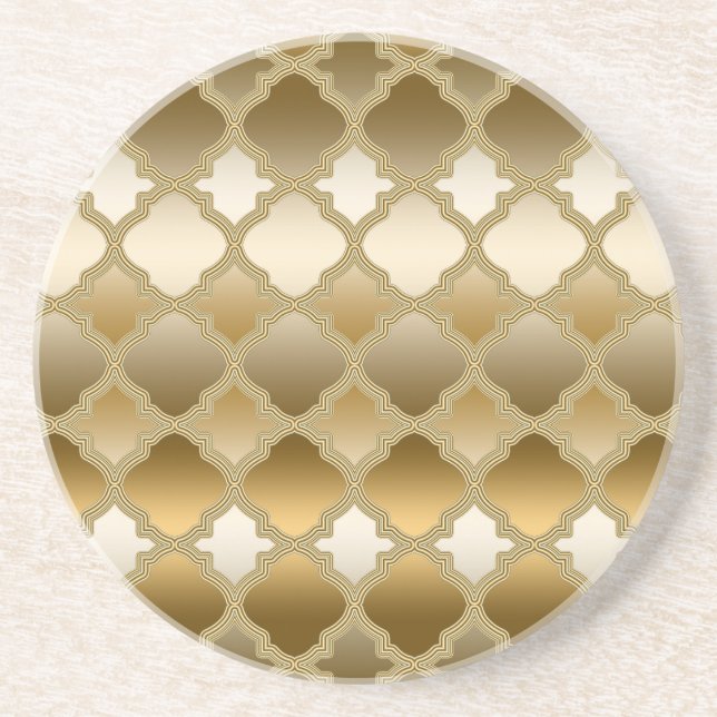 Dessous De Verre En Grès Golden Quatrefoil Marocain Motif de treillis (Devant)