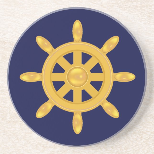 Dessous De Verre En Grès Golden ship wheel on navy blue (Devant)