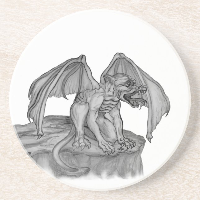 Dessous De Verre En Grès GOLEM - Gargoyle noir et blanc (Devant)