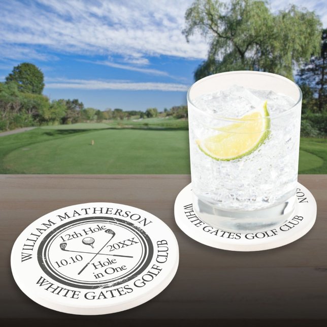 Dessous De Verre En Grès Golf trou en un personnalisé (Golf Hole in One Personalized Coaster)