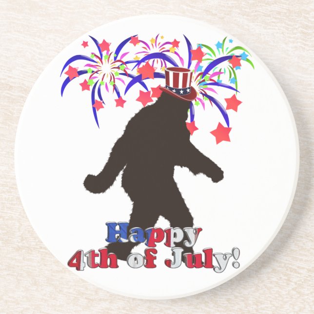 Dessous De Verre En Grès Gone Squatchin pour 4 juillet (Texte et Fireworks) (Devant)