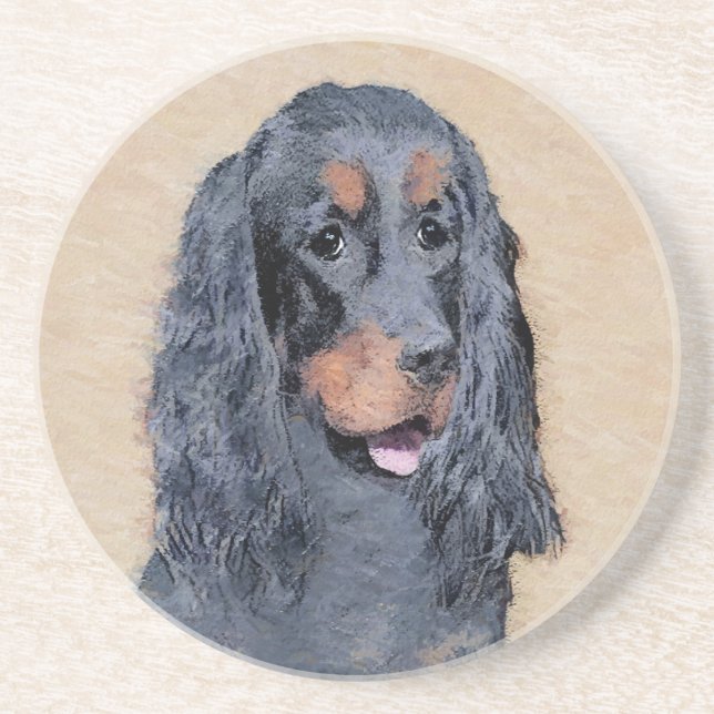 Dessous De Verre En Grès Gordon Setter Peinture - Joli art original chien (Devant)