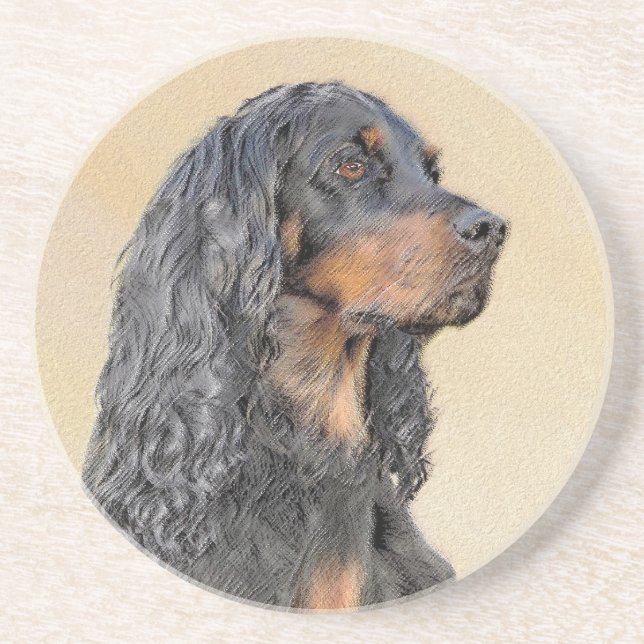 Dessous De Verre En Grès Gordon Setter Peinture - Joli art original chien (Devant)