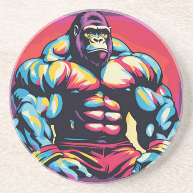 Dessous De Verre En Grès Gorilla Bodybuilder Lifter Pop Art Dessin (Devant)