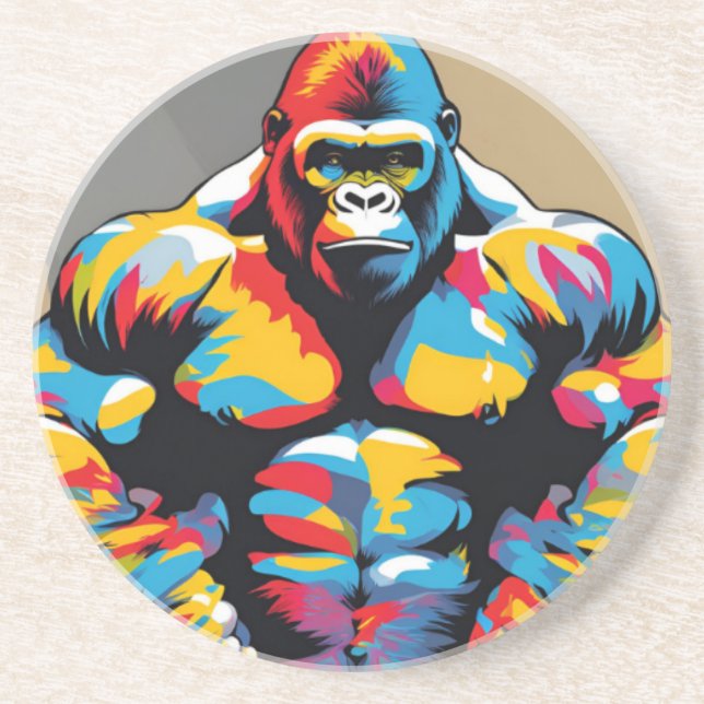 Dessous De Verre En Grès Gorilla Bodybuilder Poids Lifter Pop Art Cartoon (Devant)