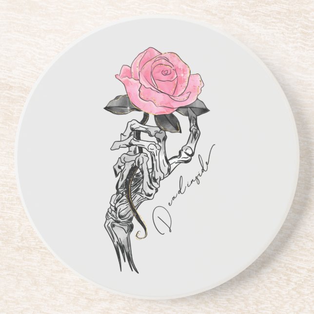 Dessous De Verre En Grès Goth Hand Skeleton With Pink Rose | Dead Inside (Devant)