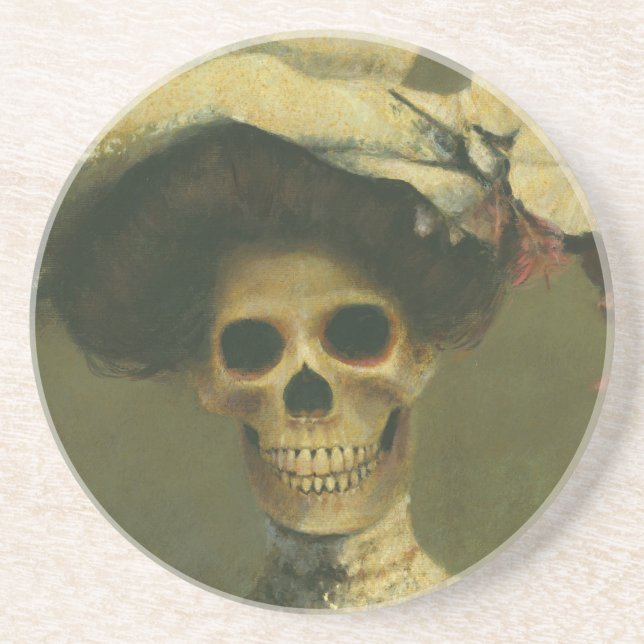 Dessous De Verre En Grès Gothic Skeleton Lady Coaster (Devant)
