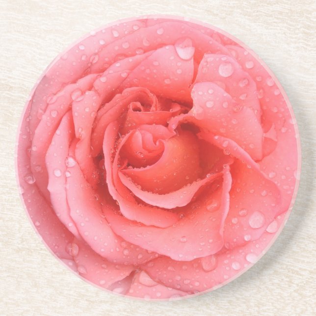 Dessous De Verre En Grès Gouttes d'eau de rose rouge romantique (Devant)