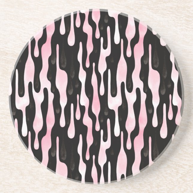 Dessous De Verre En Grès Gouttes Rose Noir (Devant)