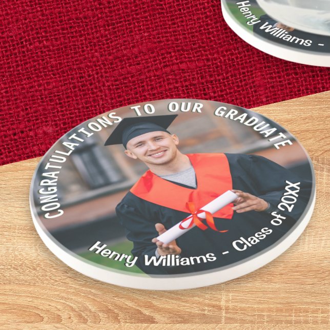Dessous De Verre En Grès Graduation Photo Texte personnalisé Graduate Keeps (A coaster for graduation day with custom photo, name, 'class of' year and congratulations message)