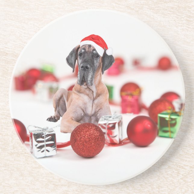 Dessous De Verre En Grès Grand chien Danois avec ornements de Noël Cadeaux (Devant)