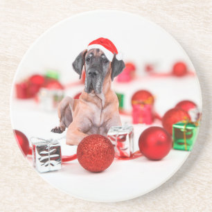 Dessous De Verre En Grès Grand Danois avec ornements de Noël Cadeaux