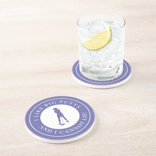 Dessous De Verre En Grès Grand Putt Drôle Golfeuse Moderne Bleue (Côté)