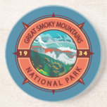 Dessous De Verre En Grès Grand Smoky Mountains Parc national Retro Compass<br><div class="desc">Grande Smoky Mountains dessin vectoriel. Le parc comprend des forêts luxuriantes et une abondance de fleurs sauvages qui fleurissent toute l'année.</div>