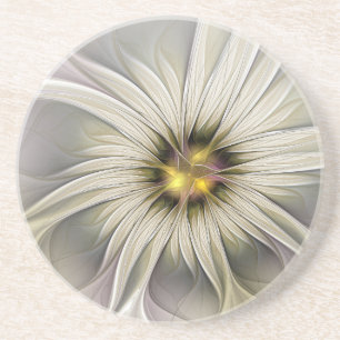 Dessous De Verre En Grès Grande Fleur d'ivoire, Abstrait Art Fractal Modern