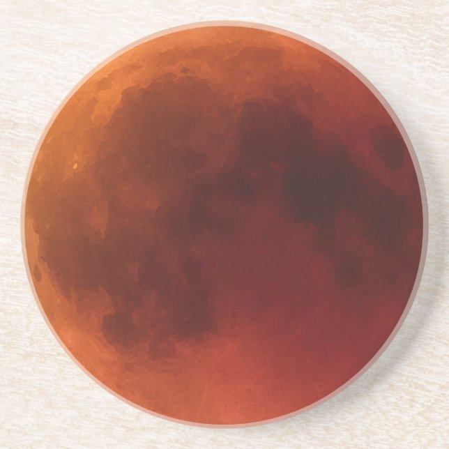 Dessous De Verre En Grès Grande Graphique de Lune Éclipsée Rouge (Devant)