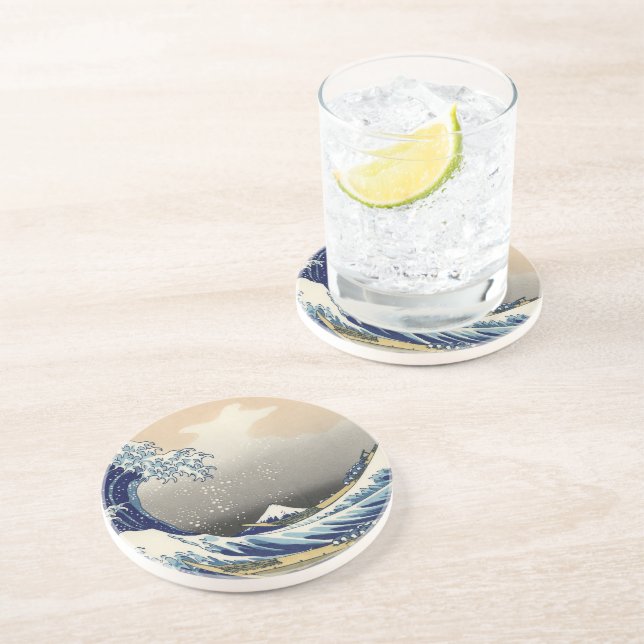 Dessous De Verre En Grès Grande Vague au large de Kanagawa & Mont Fuji Mer  (Côté)