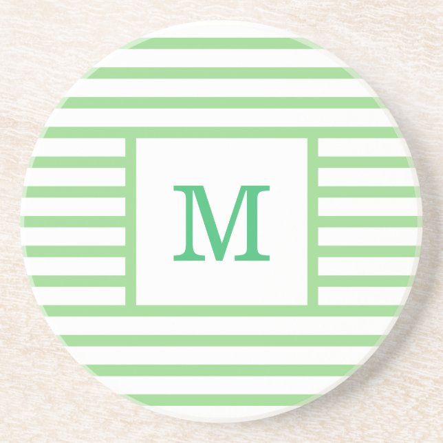 Dessous De Verre En Grès Grandes vertes et blanches Monogramme personnalisé (Devant)