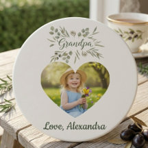 Grandpa Gift Coaster - Heart Photo & Eucalyptus