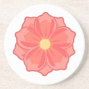 Dessous De Verre En Grès Graphisme de fleur éclose rose corail minimaliste