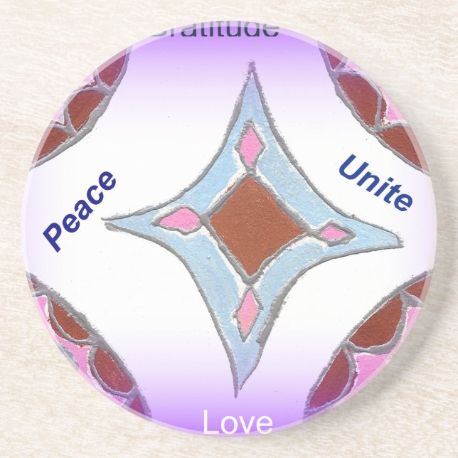 Dessous De Verre En Grès "Gratitude Peace Love Unite" Mandala Art Imprimer (Devant)
