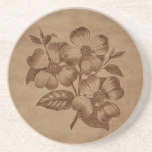 Dessous De Verre En Grès Gravure florale sur papier vieilli