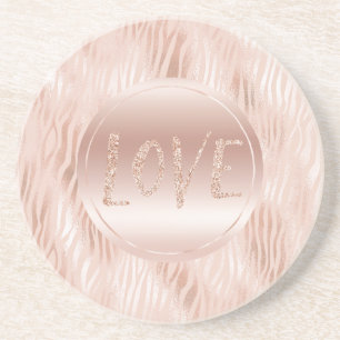 Dessous De Verre En Grès Gravure Peach Pink Zebra impression Parties scinti