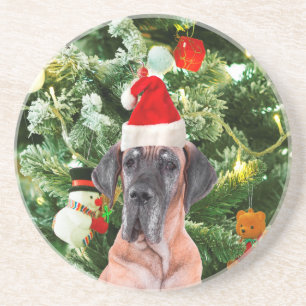Dessous De Verre En Grès Great Dane w Christmas Tree Cadeaux Boîtes de Noël