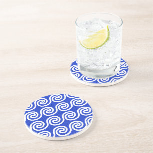 Dessous De Verre En Grès Grec Meander Key Waves Motif Bleu