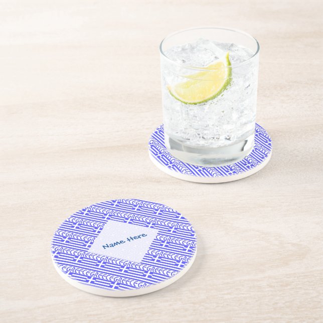 Dessous De Verre En Grès Grèce Drapeau Grec Carreaux Bleu Personnalisation (Côté)