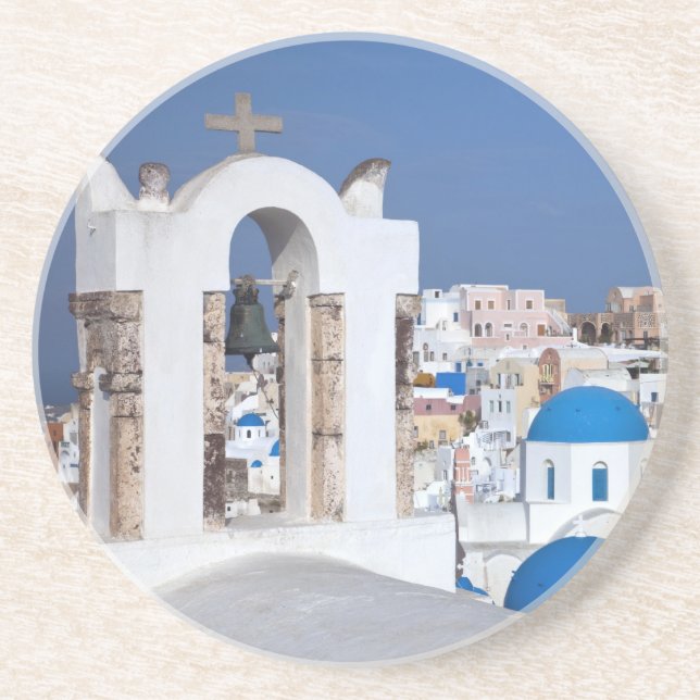 Dessous De Verre En Grès Grèce, Santorin. Clocher et dômes bleus de 2 (Devant)