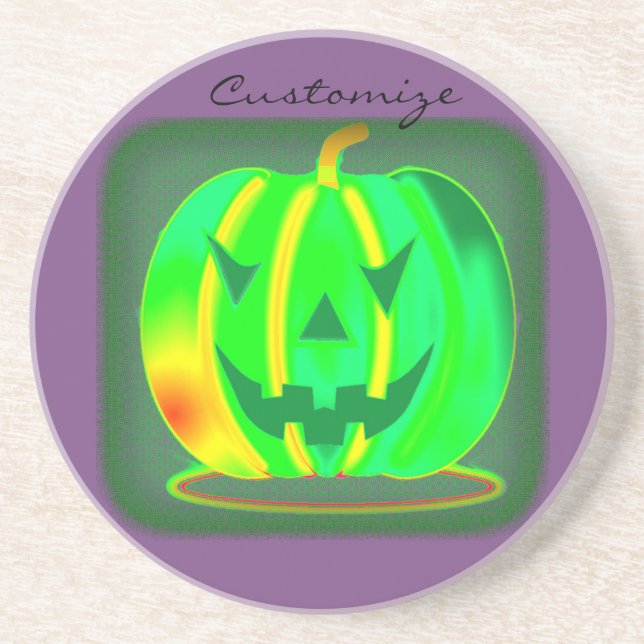 Dessous De Verre En Grès Green Jack olantern Halloween Thunder_Cove (Devant)