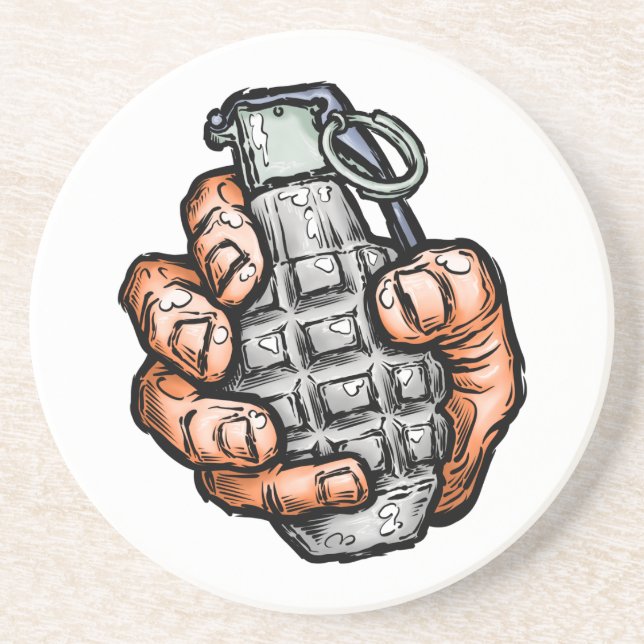 Dessous De Verre En Grès Grenade À La Main En Style Bande Dessinée (Devant)