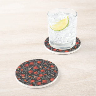 Dessous De Verre En Grès Grenades et papillons Bella en rouge et gris