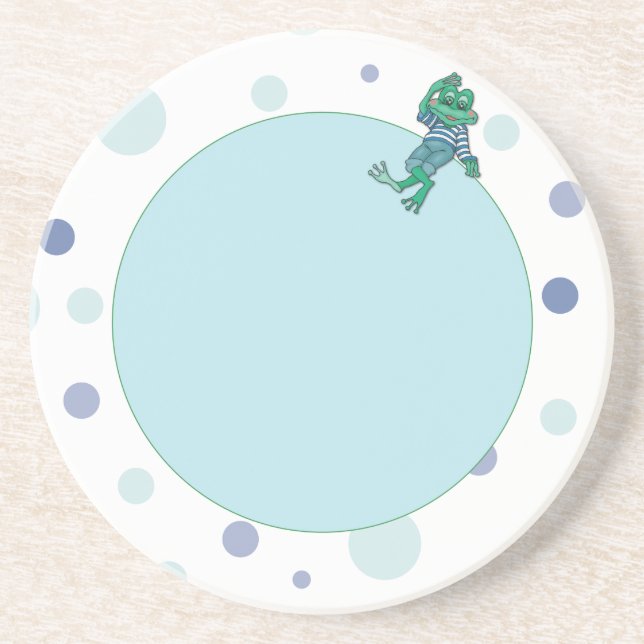 Dessous De Verre En Grès Grenouille en Jeans, Anniversaire, Pois (Devant)