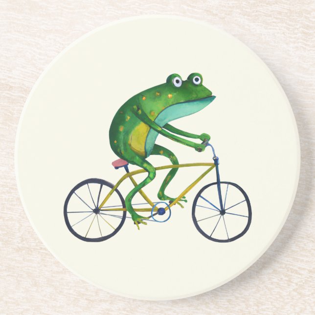 Dessous De Verre En Grès Grenouille Sur Vélo (Devant)