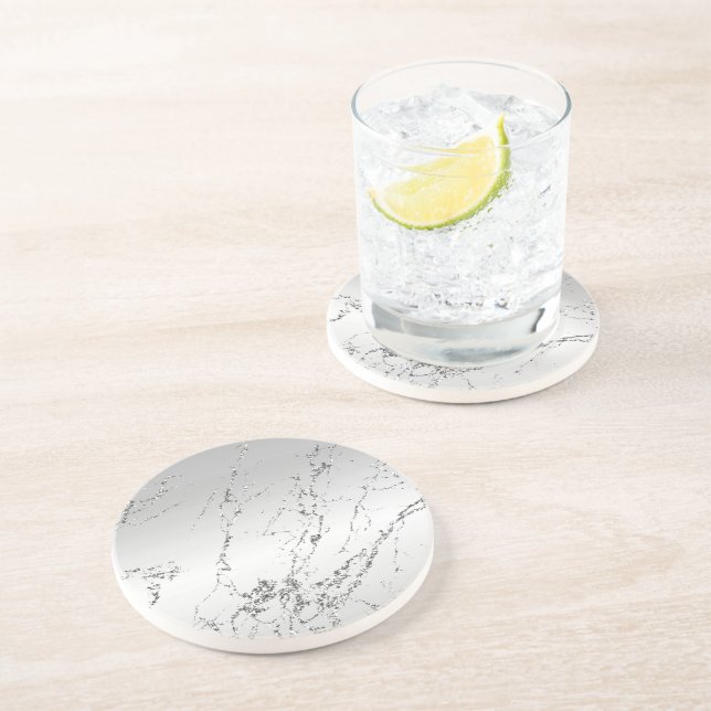 Dessous De Verre En Grès Gris Argent Pailleté Faux Brillants (Côté)