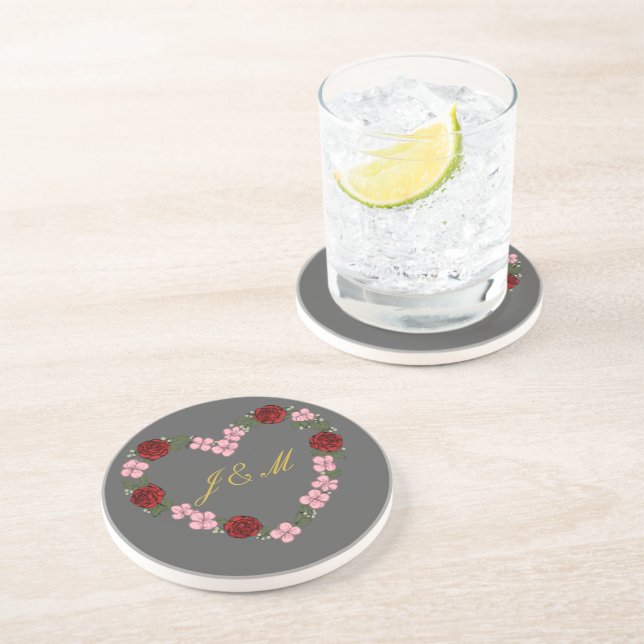 Dessous de verre en grès gris couronne de fleurs (Côté)