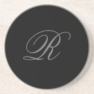 Dessous De Verre En Grès Gris noir minimaliste Ajouter Monogramme initial