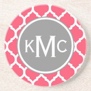 Dessous De Verre En Grès Gris rose clair Monogramme treillis marocain