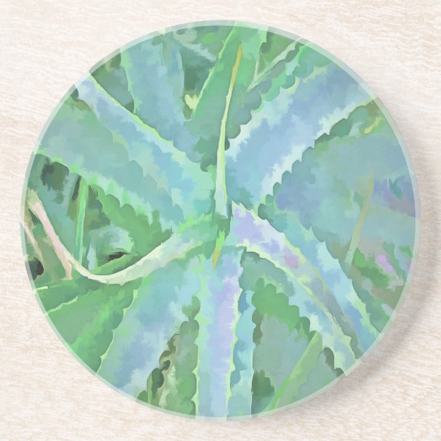 Dessous De Verre En Grès Gris vert aloès peinture Abstraite (Devant)