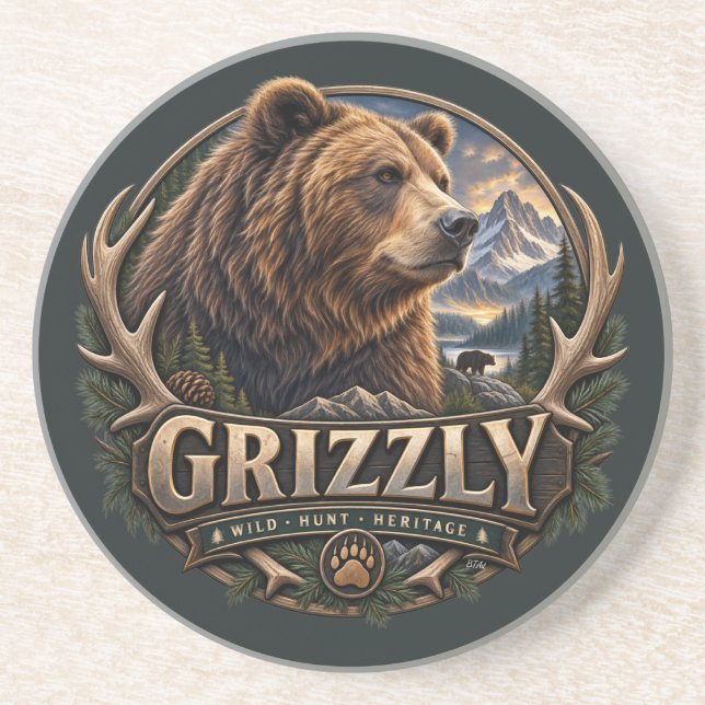 Dessous De Verre En Grès Grizzly – Amérique sauvage (Devant)