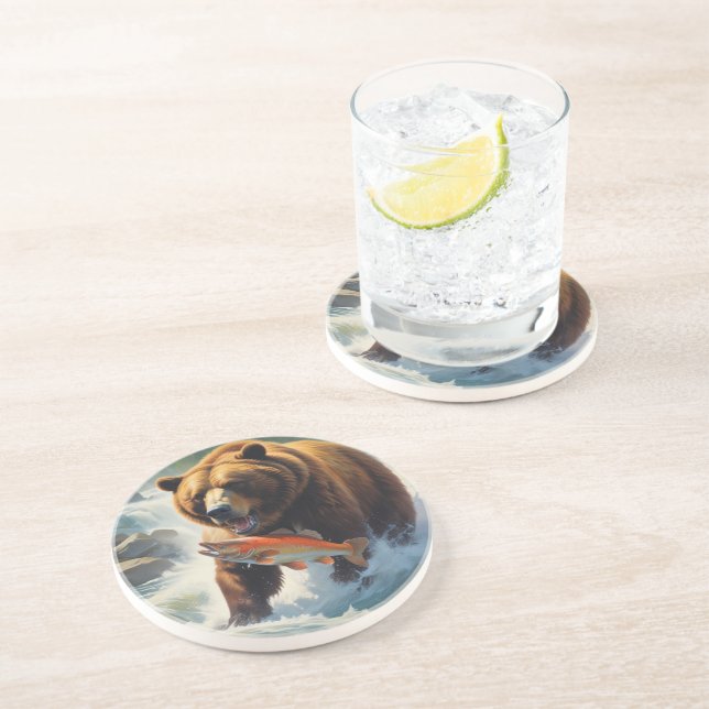 Dessous De Verre En Grès Grizzly Bear (Côté)