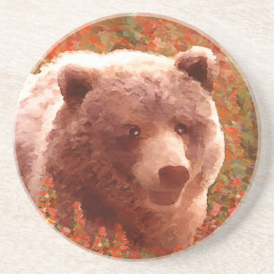 Dessous De Verre En Grès Grizzly Bear Cub dans Fireweed Peinture Art de la