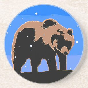 Dessous De Verre En Grès Grizzly Bear en hiver - Art original de la faune