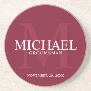 Dessous De Verre En Grès Groomsmans personnalisés en rouge bordeaux