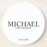 Dessous De Verre En Grès Groomsmen Personnalisé Classique<br><div class="desc">Classic Personnalisé Groomsmen Dessous de verre avec nom de marionnettiste personnalisé avec titre et date mariage dans le style de police serif classique. Aussi parfait pour Best Man,  Père de la Mariée et plus.</div>