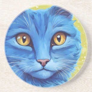 Dessous De Verre En Grès Gros chat bleu.